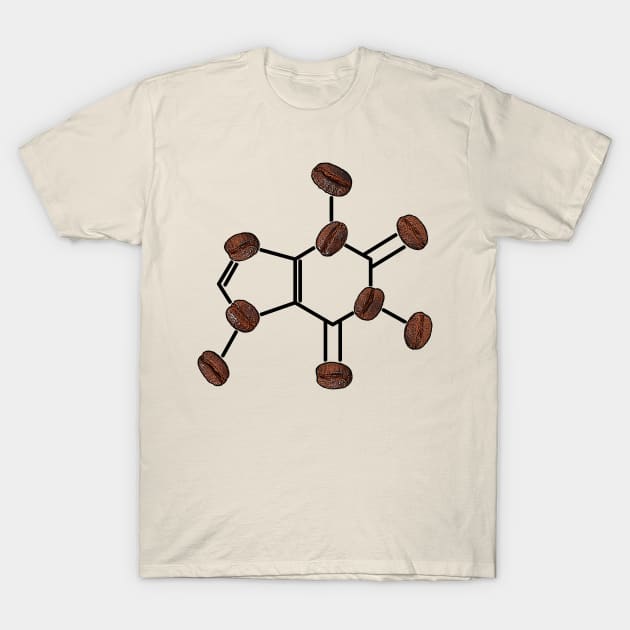 Caffeine Molecule with Coffee Beans T-Shirt by SirLeeTees